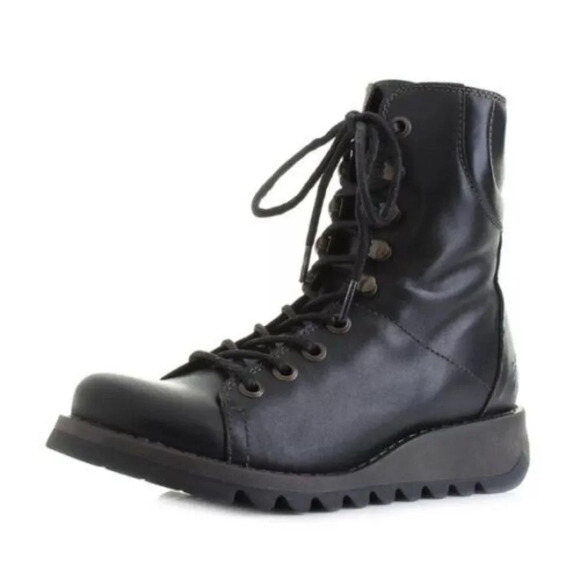 FLY London-SAME-109 FLY-Heritage Black Leather Combat Boots-Side Zip-Sz … - Picture 5 of 14